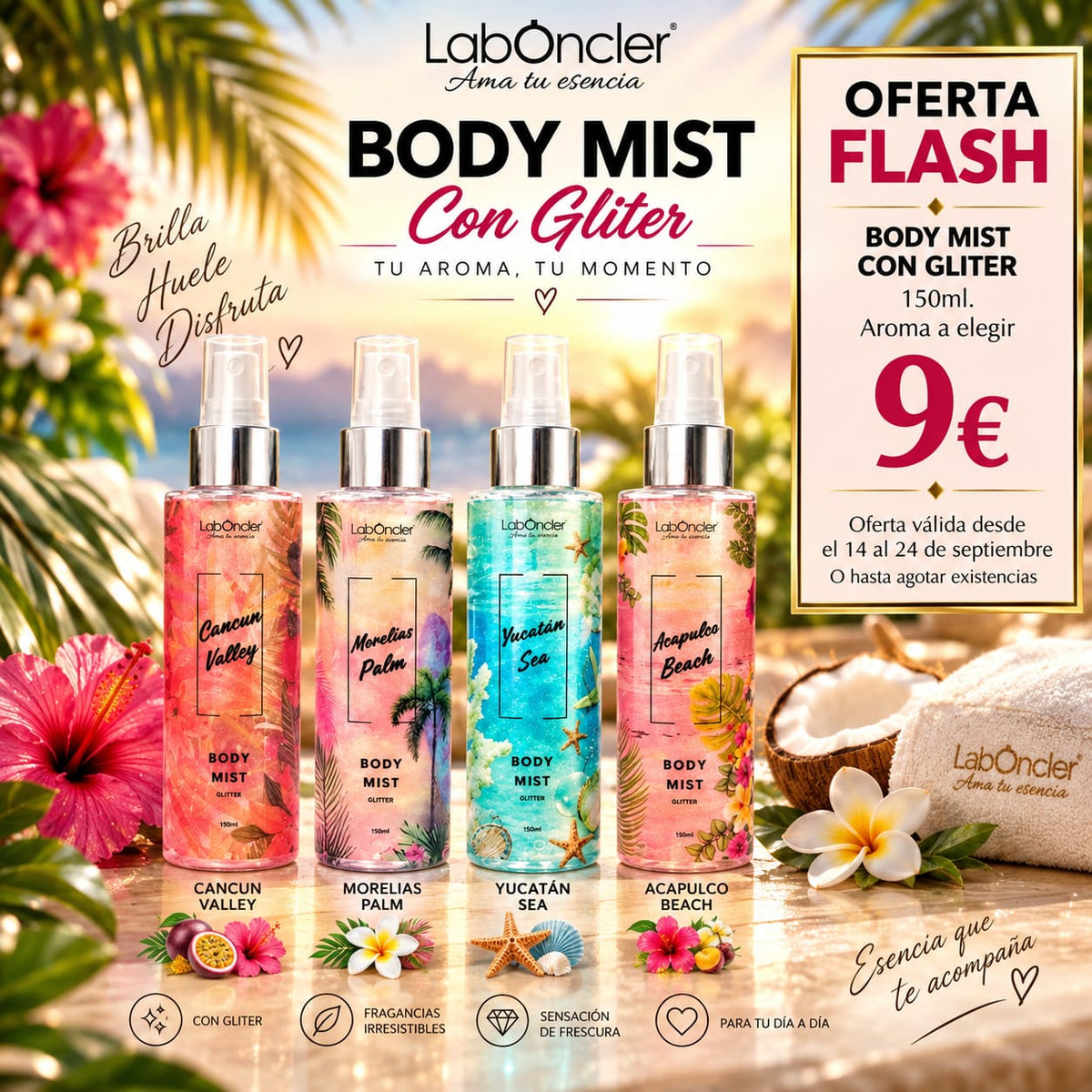 OFERTA FLASH BODY MIST CON GLITTER AROMA A ELEGIR