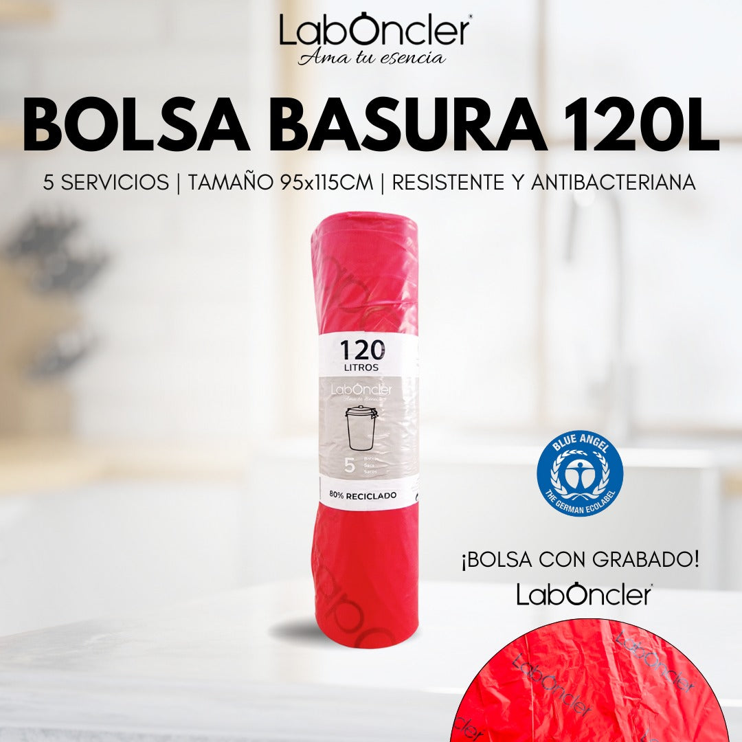 BOLSA DE BASURA 120L | 5 SERVICIOS | 95X115CM | RESISTENTE Y ANTIBACTERIANA
