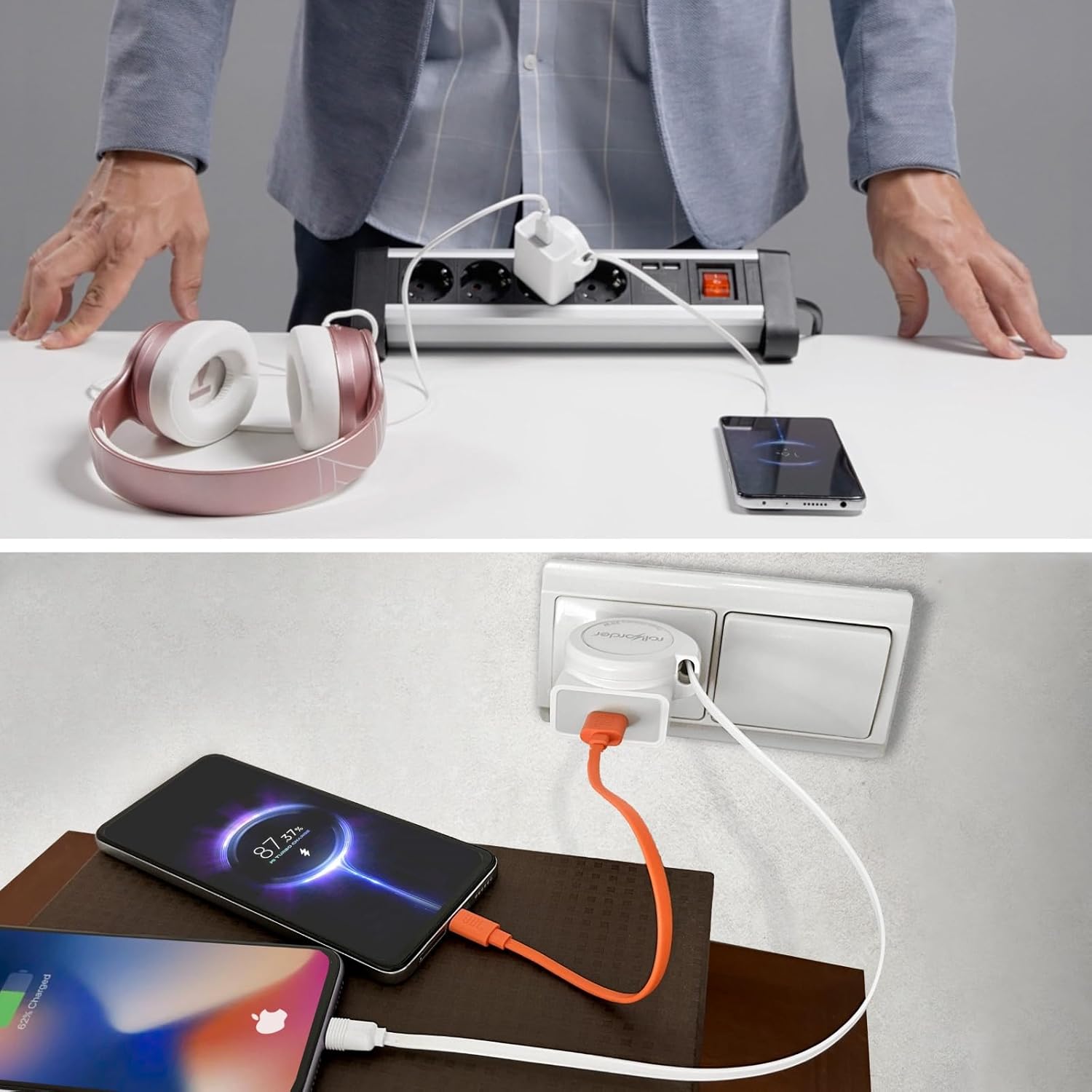 CARGADOR ULTRA RAPIDO 20W ENROLLABLE PARA IPHONE 14 Y ANTERIORES LIGHTNING