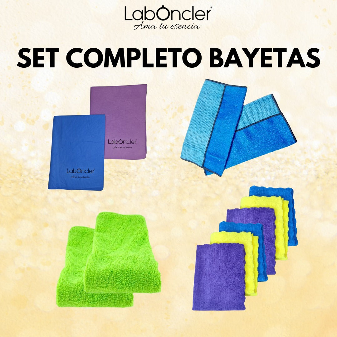 SET MIXTO DE BAYETAS: PVA (2)-DOBLE CARA (2)-MICROFIBRA (6)-PAÑO ANTIBACTERIANO (2)
