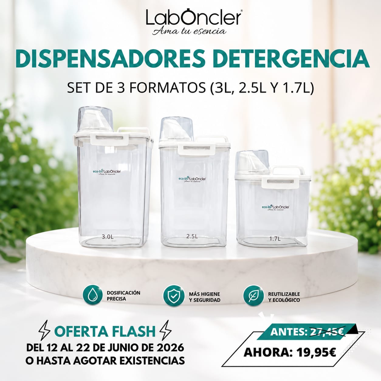 SET DISPENSADORES APTOS PARA DETERGENTE Y PARA USO ALIMENTARIO