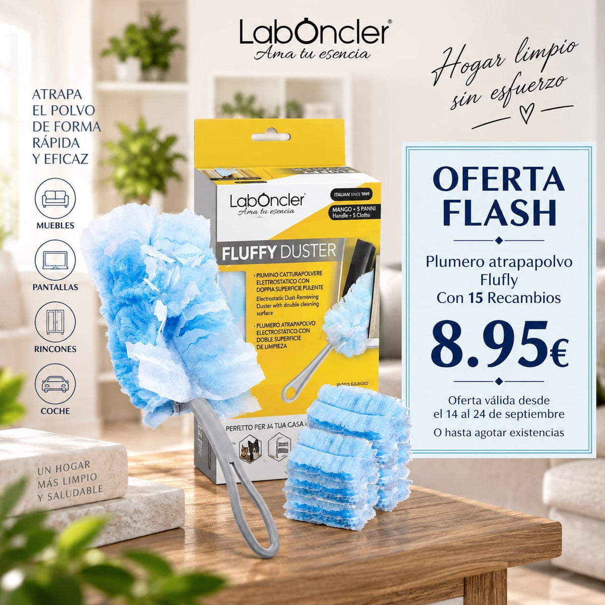 OFERTA FLASH: PLUMERO FLUFFY ATRAPAPOLVO CON 15 RECAMBIOS