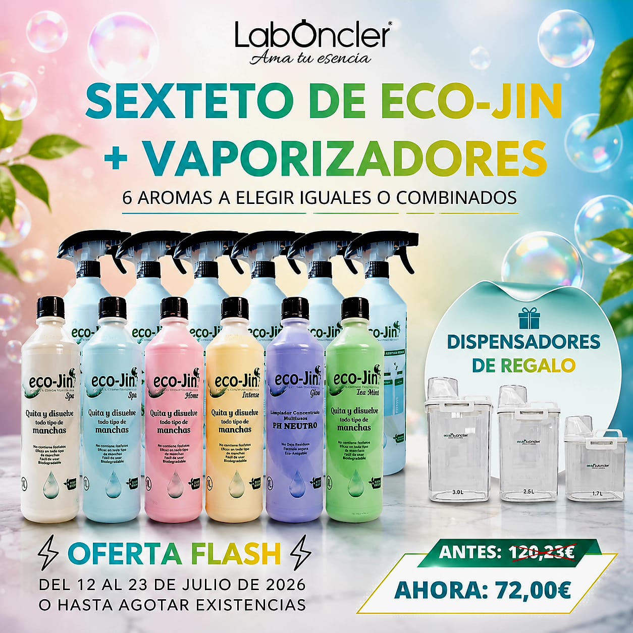 SEXTETO ECO-JIN A ELEGIR + VAPORIZADORES + DISPENSADORES DE REGALO