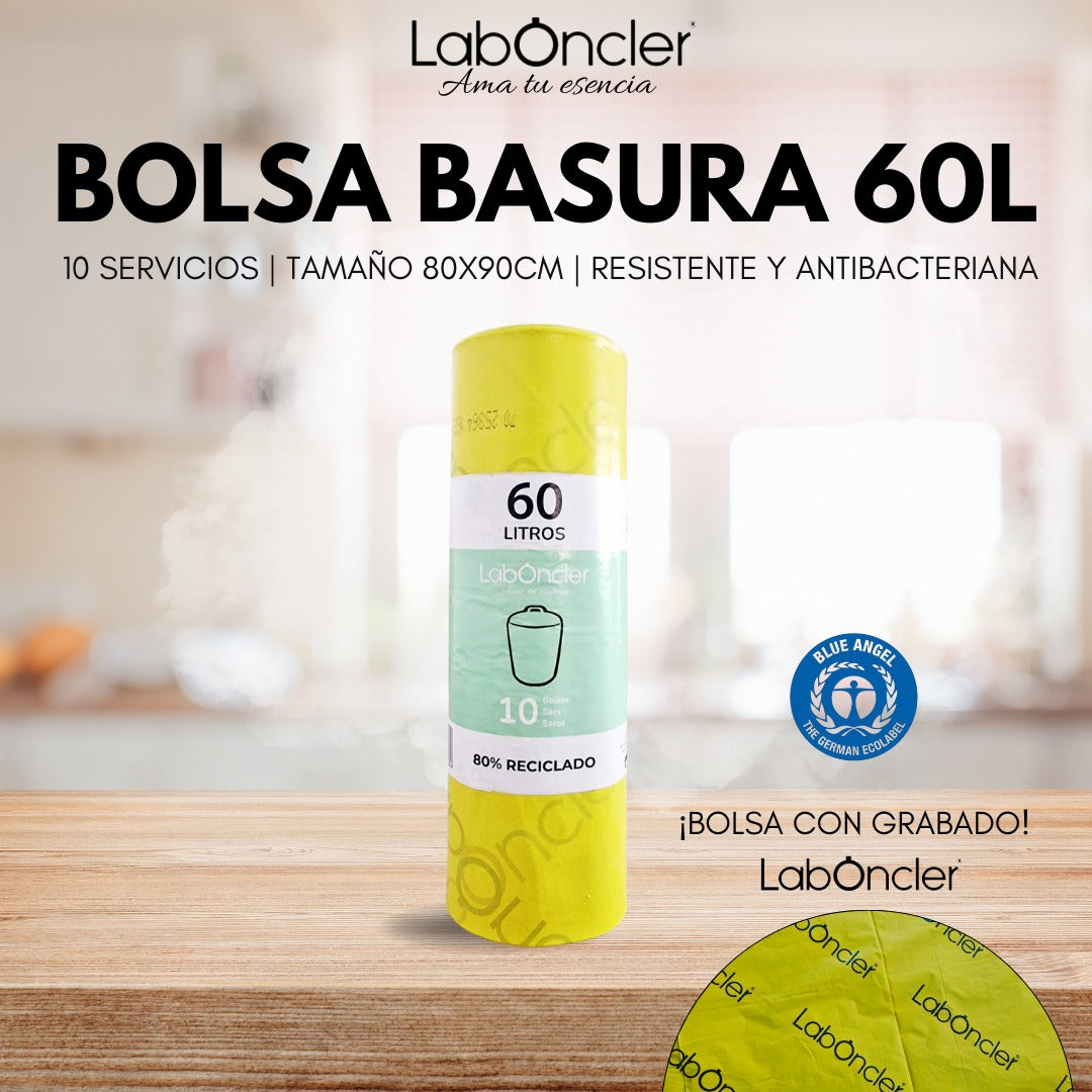 BOLSA DE BASURA 60L | 10 SERVICIOS | 80X90CM | RESISTENTE Y ANTIBACTERIANA