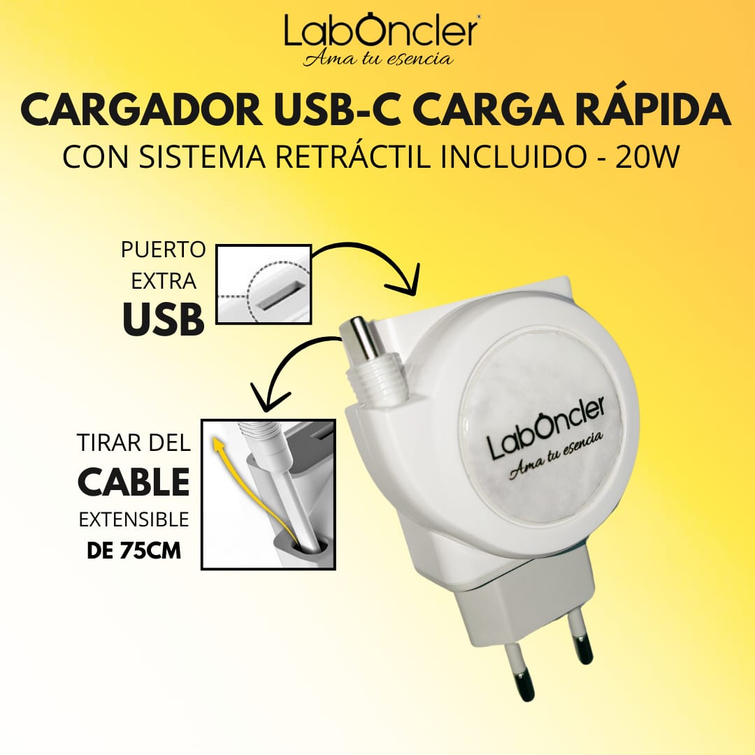 CARGADOR ULTRA RAPIDO 20W ENROLLABLE PARA ANDROID Y IPHONE 15. TIPO C