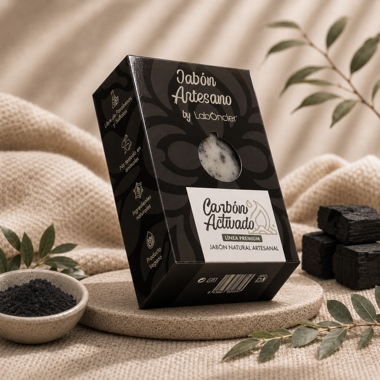 Jabón Artesano de Carbón Activado · Línea Premium