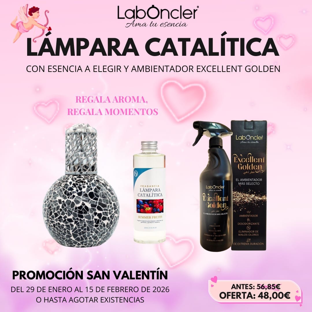 LÁMPARA CATALÍTICA CON ESENCIA A ELEGIR Y AMBIENTADOR EXCELLENT GOLDEN