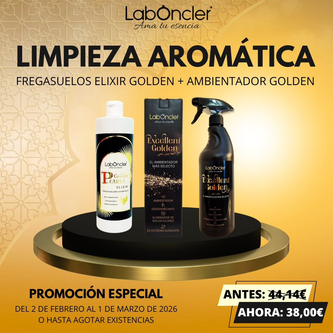 Pack Limpieza Aromática: FREGASUELOS ELIXIR GOLDEN + AMBIENTADOR GOLDEN