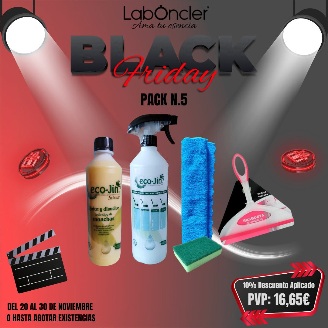 PACK 5 Limpieza ECOJIN+DIFUSOR+RASQUETA LIMPIA CRISTALES+BAYETA MICROFIBRA+ESTROPAJO CON ESPONJA