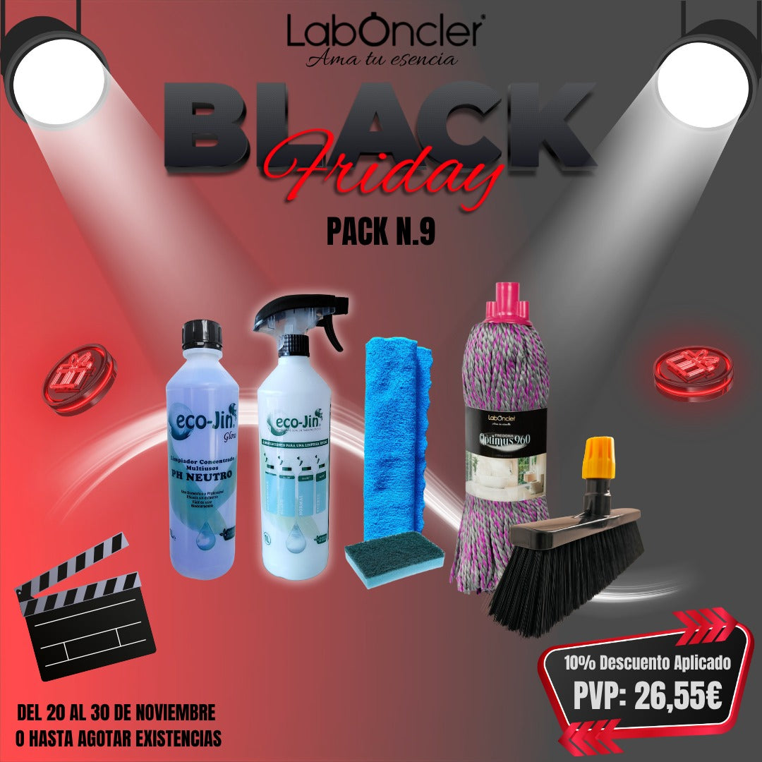 PACK 9 LIMPIEZA ECO-JIN (ELEGIR)+DIFUSOR+FREGONA (ELEGIR)+ESCOBA (ELEGIR)+BAYETA MICROFIBRA+ESTOPAJO CON ESPONJA