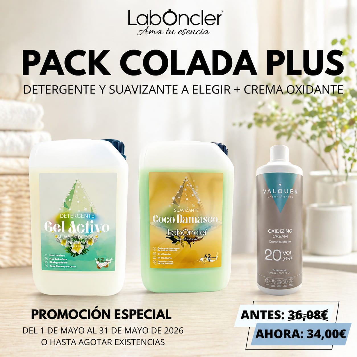 Pack Colada Plus: Suavizante a elegir + Detergente a elegir + Crema Oxidante