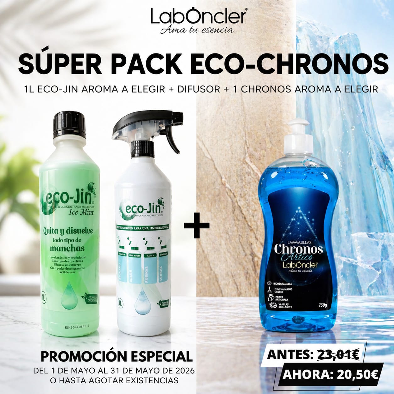 Super Pack Eco-Chronos: Eco-Jin 1L Aroma a Elegir + Difusor + Chronos Aroma a Elegir