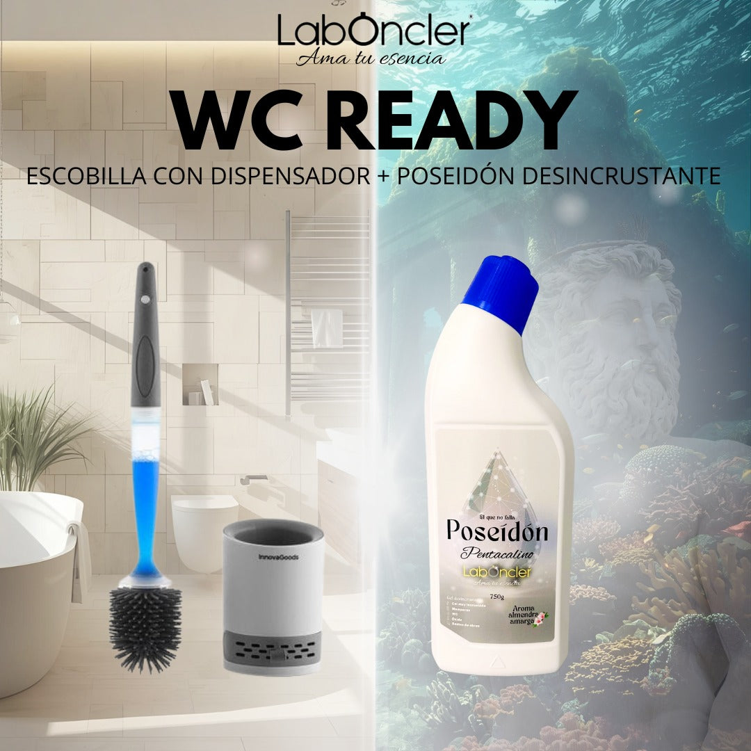 WC READY ESCOBILLA CON DISPENSADOR + POSEIDÓN DESINCRUSTANTE